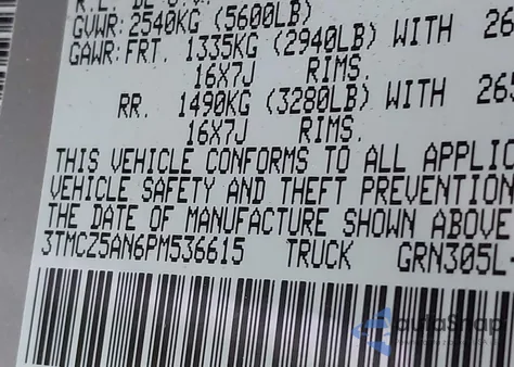 2023 Toyota Tacoma Trd Off Road from USA, damaged, VIN 3TMCZ5AN6PM536615